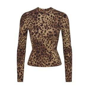 Skims x Dolce & Gabbana Cotton Jersey Long Sleeve T-Shirt - Leopard Size Small